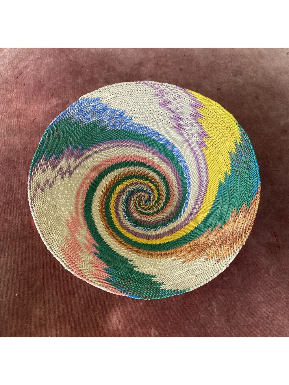 Telephone Wire Basket Bowl 10” Handmade African Zulu Art Pink Purple Green Yello